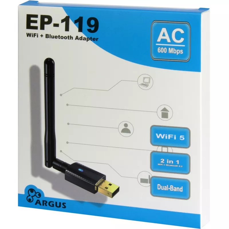 USB Wi-Fi / Bluetooth adapteris INTER-TECH EP-119, Wi-Fi 5 (802.11ac) Dual-band 600 Mbit/s