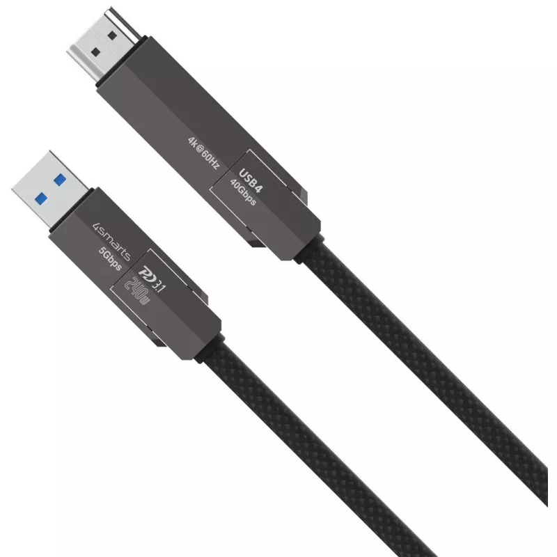 USB4 HDMI kabelis 4smarts ComboCord 240W 1,5 m – USB4 į HDMI, 240W galios tiekimas, 1,5 m ilgio