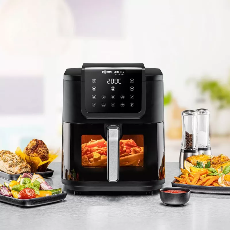 Kaitintuvo oro gruzdintuvė Rommelsbacher FRH 1700 Single 8 L 1700 W su 10 programų ir LED ekranu