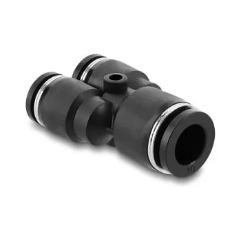Pneumatinis Y formos jungtis DELOCK 2×8 mm → 1×10 mm su tvirtinimo anga, metalas/plastikas, 44 mm