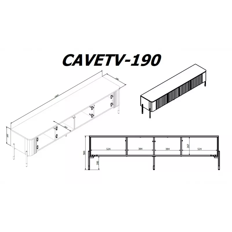 Cama VERA TV spintelė 190x40x50 kašmyro matinis
