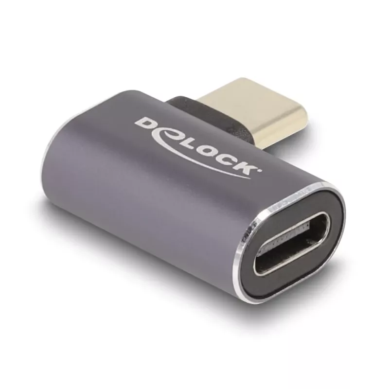 DeLOCK USB Adapter USB Type-C 40 Gbps PD 3.0 100 W kampuotas į kairę/dešinę 8K 60 Hz metalinis