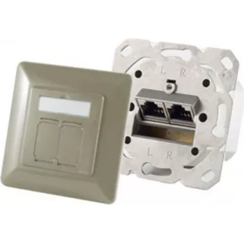 Dvigubas RJ-45 sieninis kištukinis lizdas ShiverPeaks 74280-GR — Cat6a, 500 MHz, metalinis korpusas, pilkas/sidabrinis