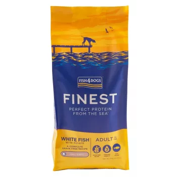 Sausas šunų ėdalas FISH4DOGS Finest Ocean White Fish S 6 kg — hipoalerginis mažų veislių šunims, 26% baltymų, 12% riebalų