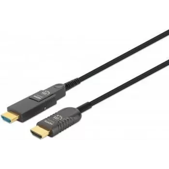 Manhattan HDMI į Micro HDMI plenuminis kabelis, 4K@60Hz (Premium High Speed), 100 m, aktyvus, nuimamas HDMI kištukas (A tipo), vyriškas-vyriškas, juodas, auksuoti kontaktai, garantija visam laikui
