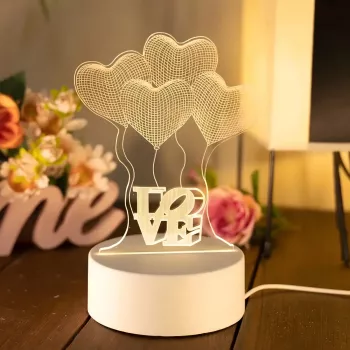 Naktinė lemputė Extralink HOME 3D optinė iliuzija Four Hearts USB stalinė lempa