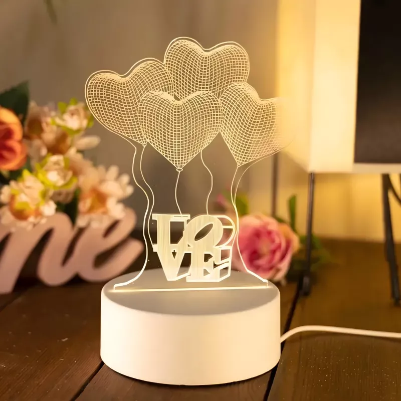 Naktinė lemputė Extralink HOME 3D optinė iliuzija Four Hearts USB stalinė lempa