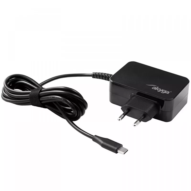 Akyga AK-ND-81 USB-C GaN nešiojamojo kompiuterio maitinimo adapteris 65 W, PD 3.0, 5–20 V, 1,8 m laidas, juodas