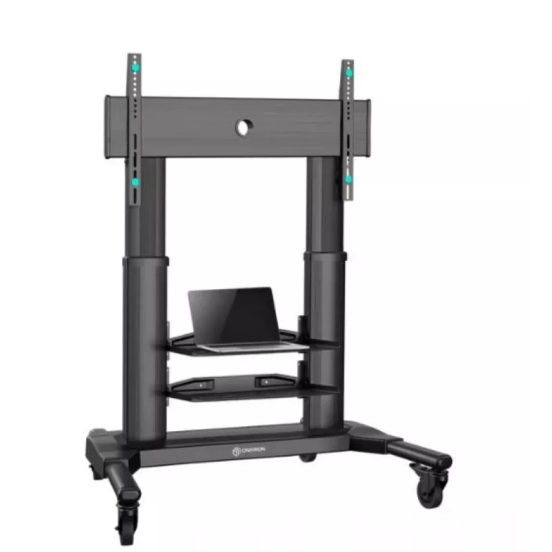 Mobilus TV stovas ONKRON TS2771-B 40–80 colių televizoriams, juodas, ratukinis grindų stovas