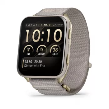 Išmanusis laikrodis GARMIN Venu X1 — 5,08 cm (2 col.) AMOLED 448×486 px, jutiklinis ekranas, Wi‑Fi, GPS, nailono dirželis, 34 g