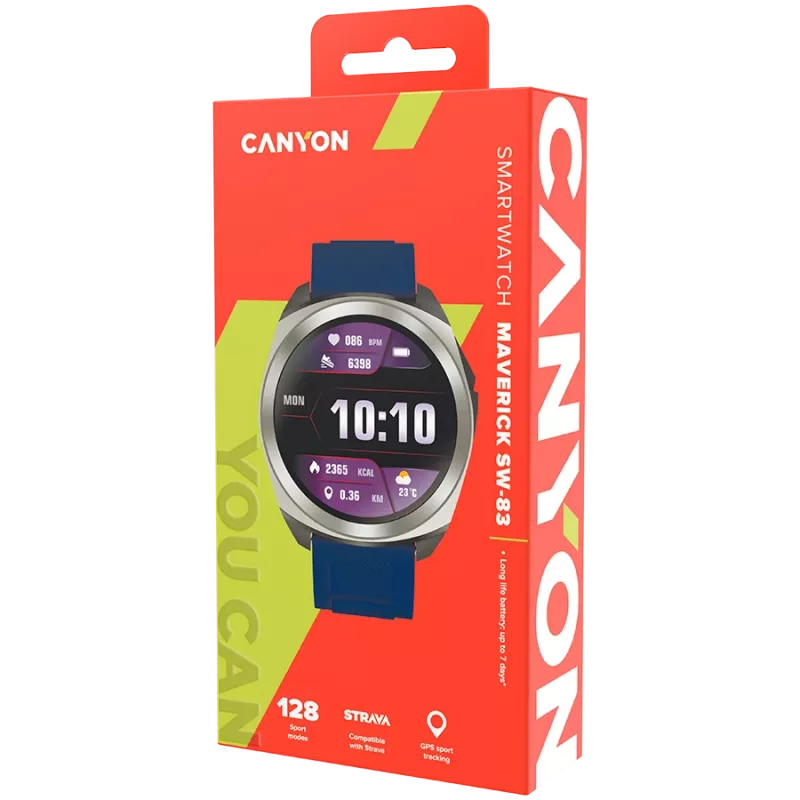 Canyon SW-83 Maverick – išmanusis laikrodis su GPS, BT, 1.32 colių spalvotu LCD ekranu, IP68