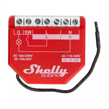Išmanusis jungiklis Shelly Qubino Wave 1PM plastikinis 16A 110–240 V, Z-Wave, 868,4 MHz, raudonas, 42×37×16 mm
