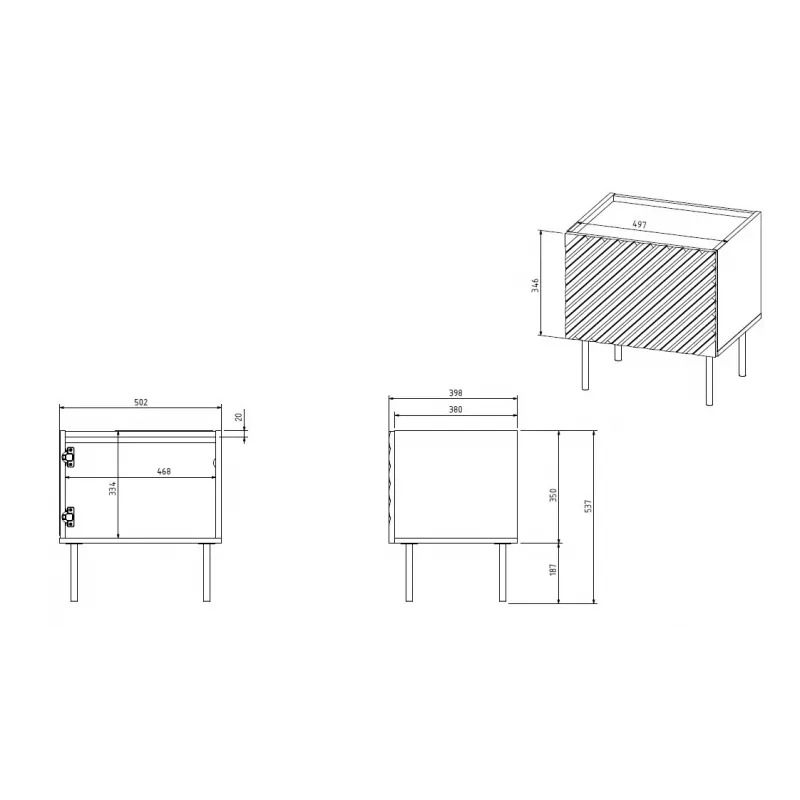 Naktiniai staliukai Cama Meble ONDA 2 vnt 50×40×H54 cm, žali, MDF/medžio drožlių plokštė, 16 mm rėmas
