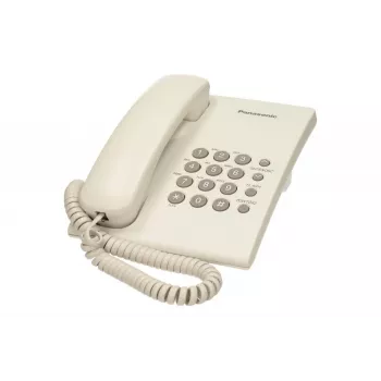 Analognis telefonas Panasonic KX-TS500PDW — 16 mygtukų, baltas, stalo/sienos montavimas, 100 įrašų telefonų knyga