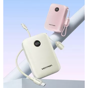 Vention 20000mAh 22.5W nešiojamas įkroviklis — 2× USB‑C, 1× USB‑A, smėlio spalvos