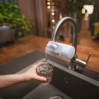 Vandens filtras čiaupui BRITA ON TAP V CU CE2 (1052067) — 4 pakopų, 600 L, 3 režimai, 5 adapteriai, baltas