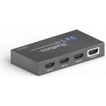 PURELINK PT-SW-HD3A - 3x1 HDMI 2.0 jungiklis, 4K 60Hz 4:4:4, HDR10, Dolby Vision, HDCP 2.2, automatinis vaizdo perjungimas, valdymas IR