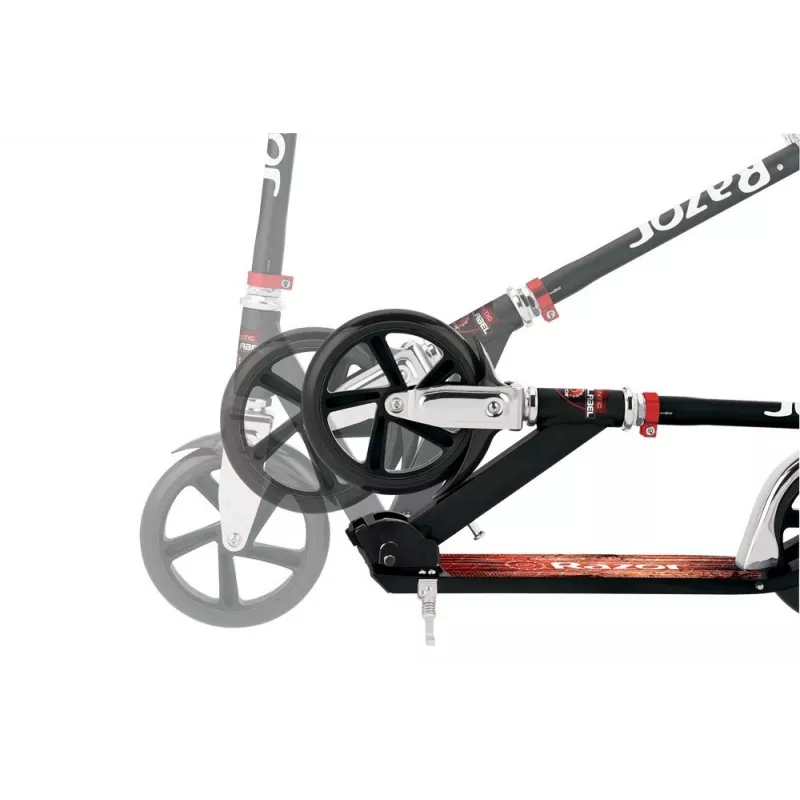 Paspirtukas Razor A5 Lux – aliuminis, 20 cm poliuretano ratai, sulankstomas, reguliuojamo aukščio, max apkrova 100 kg, juodas