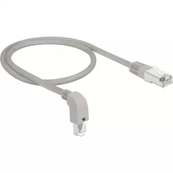 DeLOCK 85873 – Patch laidas RJ-45 (M) žemyn kampu į RJ-45 (M) – 50 cm – S/FTP – CAT 6a – ekranuotas, be halogenų – pilkas