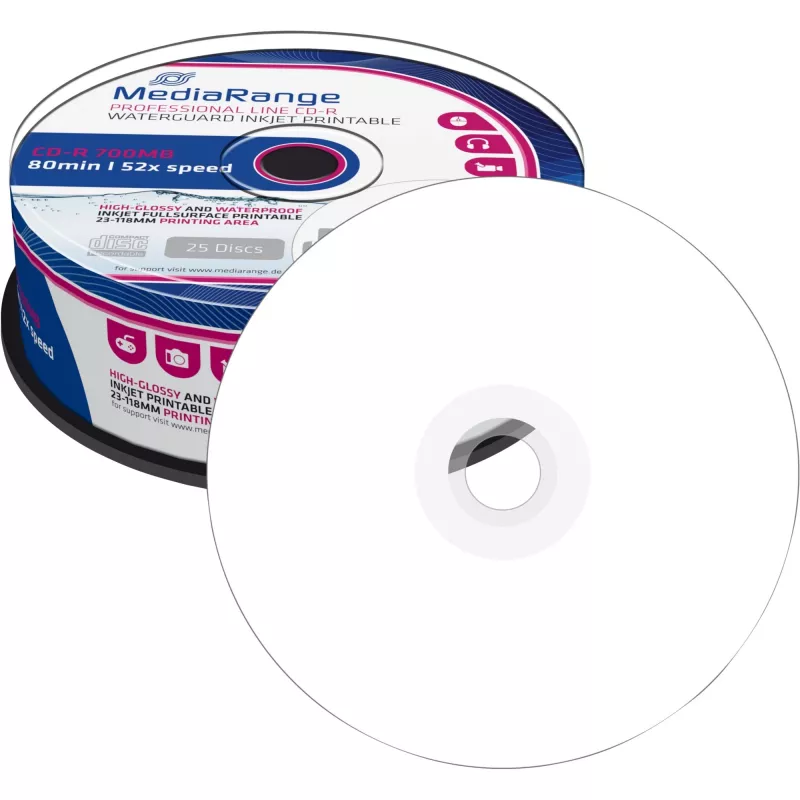 CD-R MediaRange MRPL512 700 MB 52x Inkjet Printable 25 vnt. verpstėje
