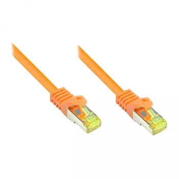RJ45 jungiamasis kabelis su Cat.7 žaliaviniu kabeliu ir užraktų apsauga (RNS®), S/FTP, PiMF, halogenų neturintis, 600MHz, OFC, oranžinis, 30m, Good Connections® (8070R-300O)
