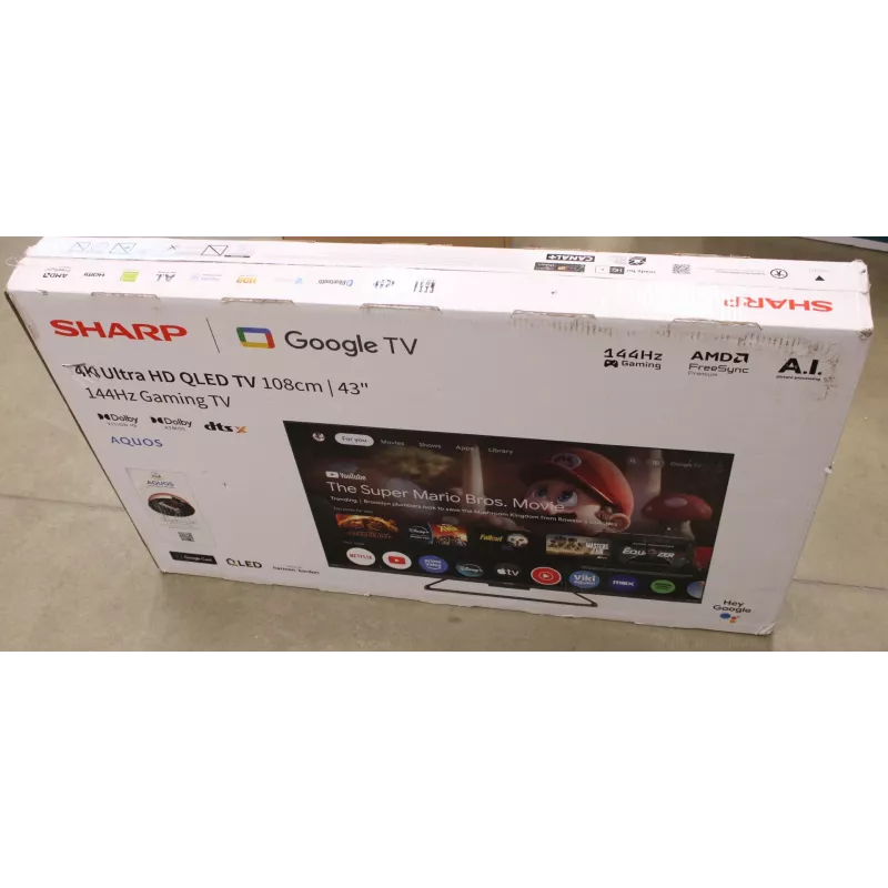 Smart TV Sharp 43HR7265E 43 colių (108 cm) 4K UHD LED, Google TV, Wi-Fi, HDMI/USB/RJ45 – Juoda – Pažeista pakuotė