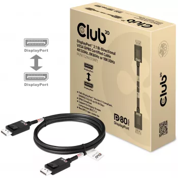 CLUB3D DisplayPort 2.1 dvipusis VESA DP80 sertifikuotas kabelis 4K240Hz, 8K60Hz arba 10K30Hz M/M 1,2 m