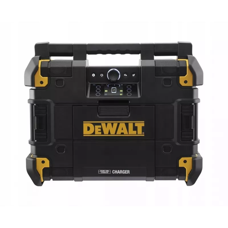 Nešiojamas radijas DeWalt DWST1-81078-QW – AM/MF skaitmeninis imtuvas, LED ekranas, 4 garsiakalbiai, AC/DC maitinimas, USB prievadas, AUX išėjimas