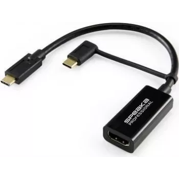 SpeaKa Professional SP-9015340 vaizdo kabelio adapteris 0,15 m USB Type-C – HDMI juodas