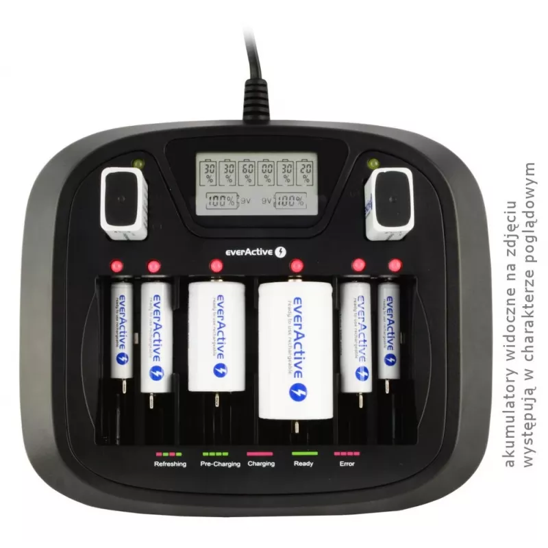 Įkroviklis baterijoms everActive NC-900U Universal DC – įkrauna AA, AAA, C, D, 9V, iki 6 elementų, juodas