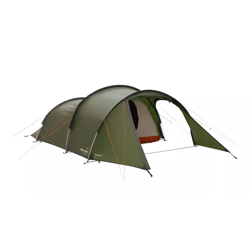 Tunelinė palapinė Easy Camp Pasvik 4 – 4 vietų, kietas rėmas, 3 m vandens stulpelio stogas, aliumininiai stulpai, tamsiai žalia, 2350×4050×1200 mm
