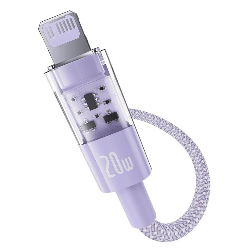 USB-C į Lightning greito įkrovimo laidas Baseus Gem 1 m 20 W violetinis, nailono pynė, 7 kontaktų Lightning