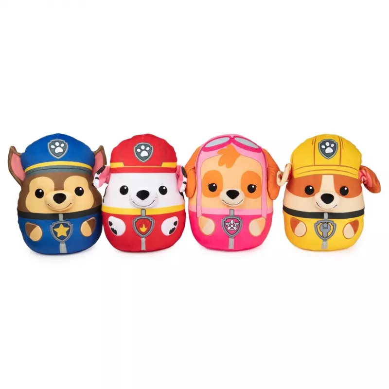 PAW Patrol Rubble minkštas žaislas, oficialus žaislas iš populiariojo animacinio serialo, spaudžiamas pliušinis šunelis vaikams nuo 1 metų, 30 cm