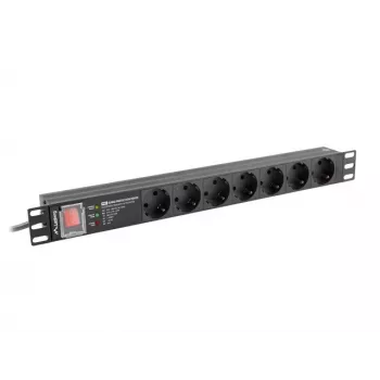 LANBERG PDU-PRO-07F-0200-BK 1U paskirstymo blokas, 7 lizdai (F tipo), 16 A, 2 m laidas, juodas
