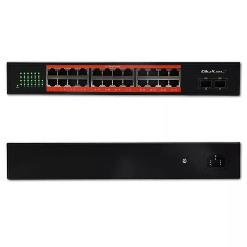Tinklo jungiklis QOLTEC Gigabit Ethernet PoE 24xRJ45 2xSFP