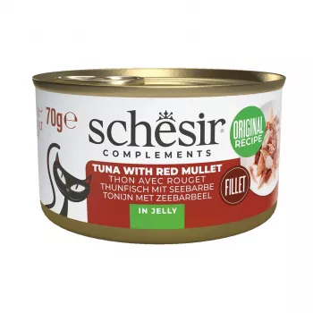SCHESIR Complements Tunas su raudonąja barškučiu drebučiuose - šlapia katėms - 70g