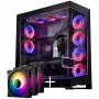 PHANTEKS NV Series NV7 E-ATX korpusas, grūdintas stiklas, ARGB - juodas su M25 Gen2 PWM D-RGB ventiliatorių 3 rinkiniu - atvirkštinė mentė, 140mm + DRGB rinkinys