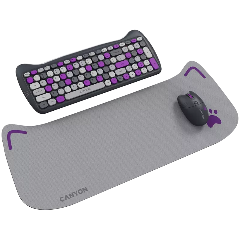 Belaidis klaviatūros ir pelės rinkinys CANYON HSET-W6 Kitty Edition – violetinis