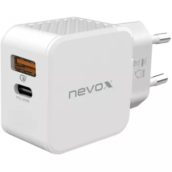 nevox USB PD Type C + USB QC 3.0 Įkroviklis 30 W Baltas (2009)
