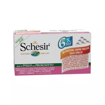 SCHESIR Vištienos filė su kumpiu drebučiuose - šlapias ėdalas katėms - 6x50g