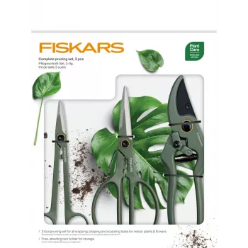 Fiskars augalų priežiūros rinkinys 3 vnt. 1075317 – rankinė kastuvėlė, persodinimo šaukštas ir purentuvas vazoniniams ir sodo augalams
