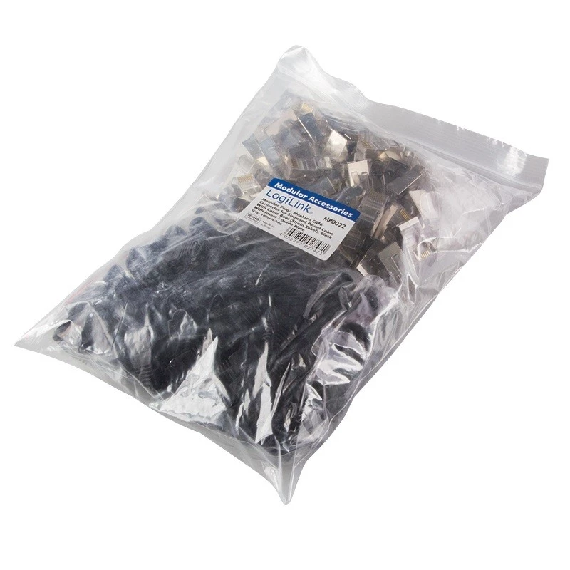 RJ45 jungtis LogiLink MP0022 juoda permatoma, Cat.6 ekranuota, 100 vnt.