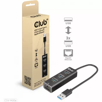 USB šakotuvas CLUB3D USB 3.2 Gen1 Type-A 3 prievadai su Gigabit Ethernet