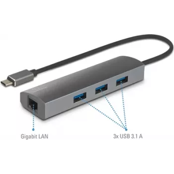 Renkforce RF-3374952 USB 2.0 tipo-C sąsajų šakotuvas 1000 Mbit/s juodai pilkas