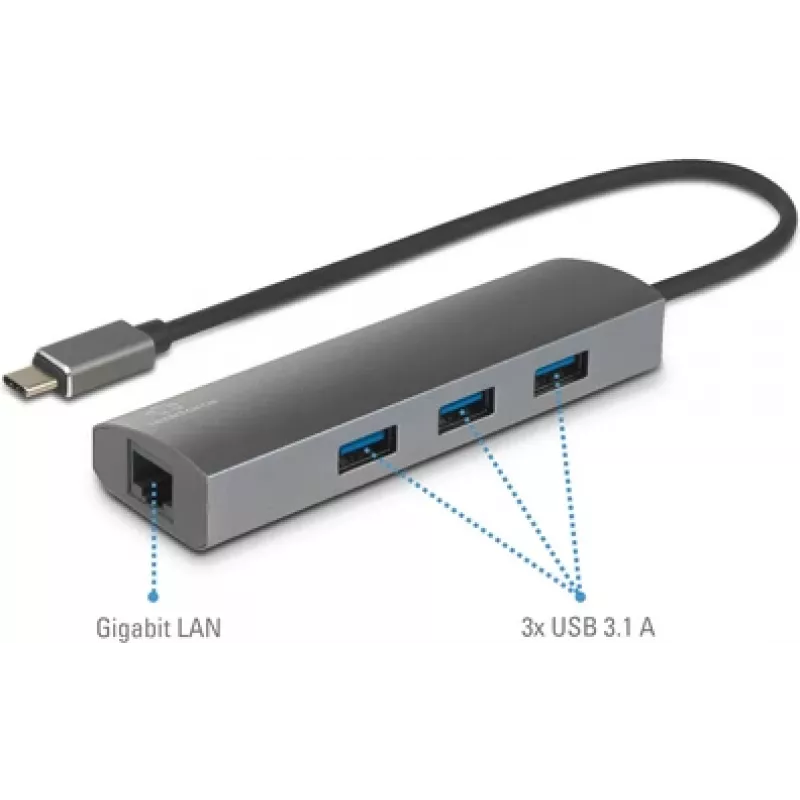 Renkforce RF-3374952 USB 2.0 tipo-C sąsajų šakotuvas 1000 Mbit/s juodai pilkas