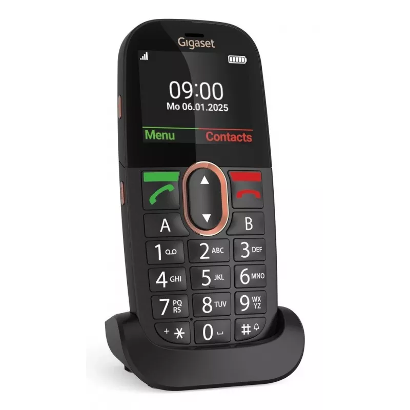 Senjorų mobilusis telefonas Gigaset GL695 – 2,31 colio (5,87 cm) ekranas, 240×320, viena SIM, 4G, 2 MP kamera, 1400 mAh, juoda