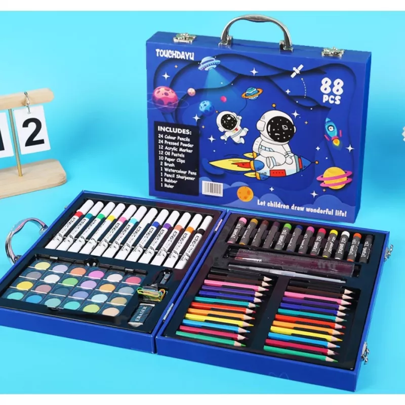 Piešimo ir tapybos rinkinys Extralink Blue Astronaut – 88 dalys (dažai, teptukai, aksesuarai)