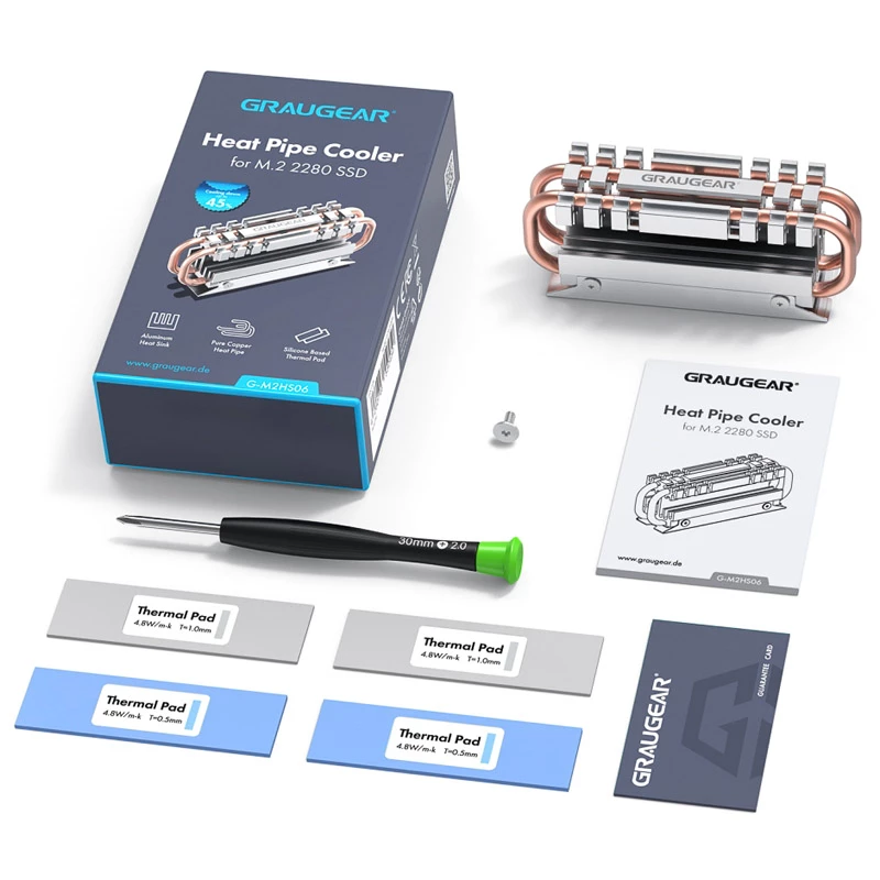 Radiatorius / šilumos šalintuvas GRAUGEAR G-M2HS06 aliuminis su variniais šilumos vamzdeliais M.2 NVMe SSD