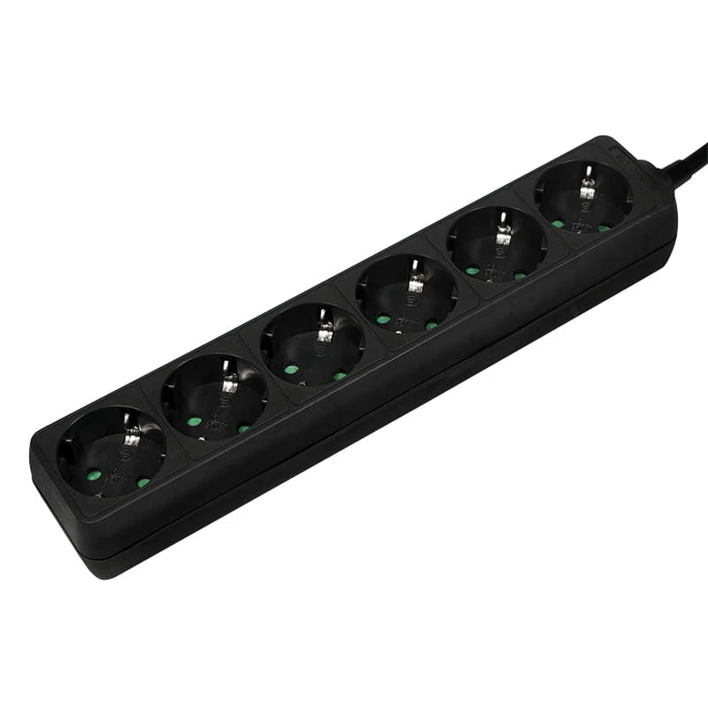Prailginimo laidas LogiLink LPS238B 1,5 m, 6 lizdų, juodas