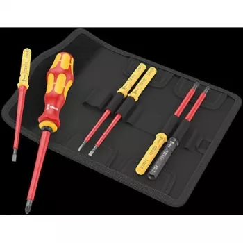 Wera 05006601001 Kraftform Kompakt VDE 7 Universal 2 Tool Finder atsuktuvų rinkinys, 7 dalys, 817 VDE rankena antgaliams + 6 keičiamos VDE mentelės, IEC 60900, su diržo dėklu